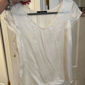 Tahari Silk Cream Blouse with V-Neck